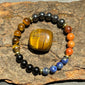 Wealth Manifestation Bracelet with Tiger Eye & Lapis Lazuli • Abundance Stone Jewelry • Natural Wood Beads • Unisex Healing Crystal Bracelet for Success