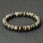 Vintage Men's Beaded Bracelet with Hematite & Tiger Eye - Natural Stone and Coconut Wood Beads - Grounding Boho Bracelet for Men