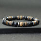 Vintage Men's Beaded Bracelet with Hematite & Tiger Eye - Natural Stone and Coconut Wood Beads - Grounding Boho Bracelet for Men