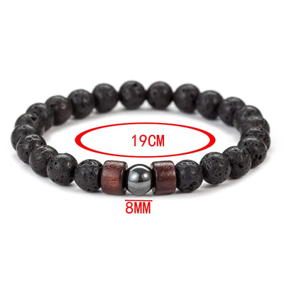 8mm Lava Stone Bead Bracelet for Men • Grounding Volcanic Rock & Wood • Stretchable Spiritual Jewelry • Zen Meditation Accessory