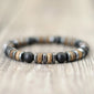 Vintage Men's Beaded Bracelet with Hematite & Tiger Eye - Natural Stone and Coconut Wood Beads - Grounding Boho Bracelet for Men