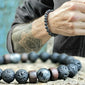 8mm Lava Stone Bead Bracelet for Men • Grounding Volcanic Rock & Wood • Stretchable Spiritual Jewelry • Zen Meditation Accessory
