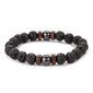 8mm Lava Stone Bead Bracelet for Men • Grounding Volcanic Rock & Wood • Stretchable Spiritual Jewelry • Zen Meditation Accessory