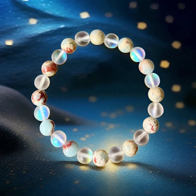 Aura Quartz Manifestation Bracelet|Ocean Energy Beads for Abundance, Success & New Beginnings|Unisex Healing Crystal Jewelry