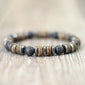 Vintage Men's Beaded Bracelet with Hematite & Tiger Eye - Natural Stone and Coconut Wood Beads - Grounding Boho Bracelet for Men