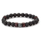 8mm Lava Stone Bead Bracelet for Men • Grounding Volcanic Rock & Wood • Stretchable Spiritual Jewelry • Zen Meditation Accessory